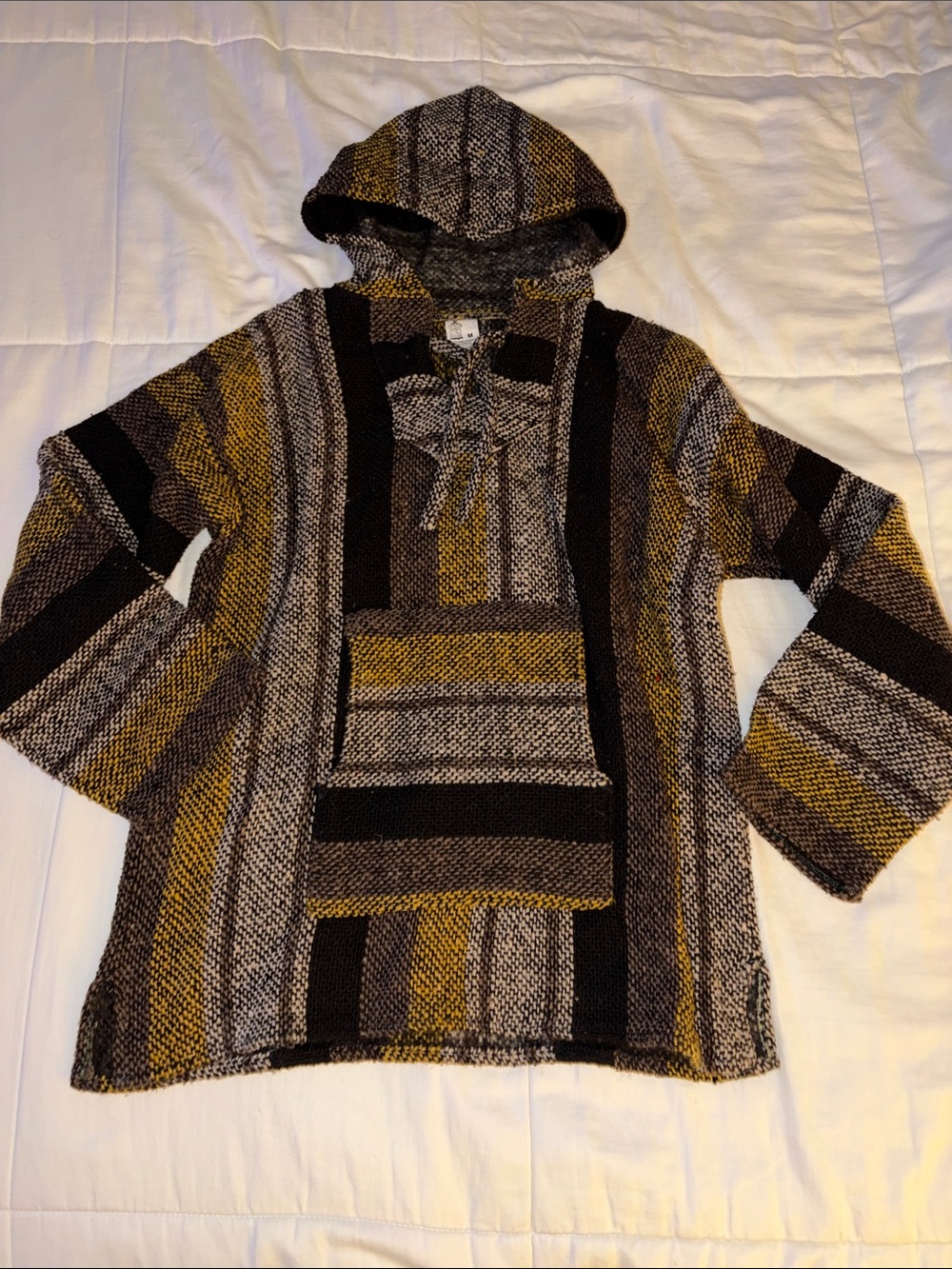 Mexican Poncho Baja Hoodie Artesanias Cuamatz Colors Brown Mustard Size Medium